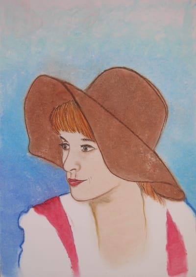 OIL PASTEL PAINTING - YOUNG GIRL WITH HAT