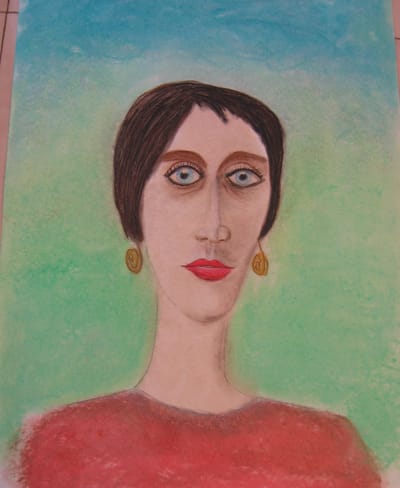 OIL PASTEL PAINTING - WOMAN WITH SHINY EYES