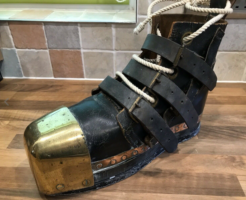 Vintage Original Leather, Lead, Copper & Brass Diving Divers Boot