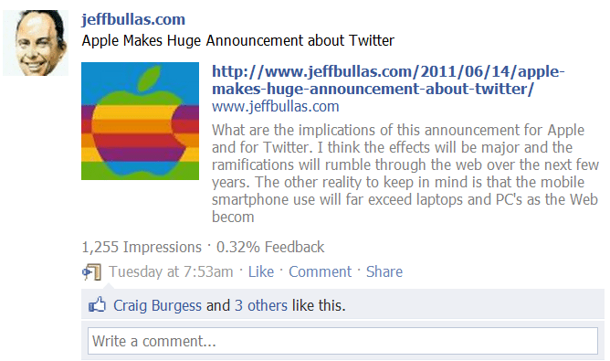 Apple Makes Huge Announcement about Twitter Blog Post Update on Jeffbullas.com Facebook page Apple Makes Huge Announcement about Twitter Blog Post Update on Jeffbullas.com Facebook page