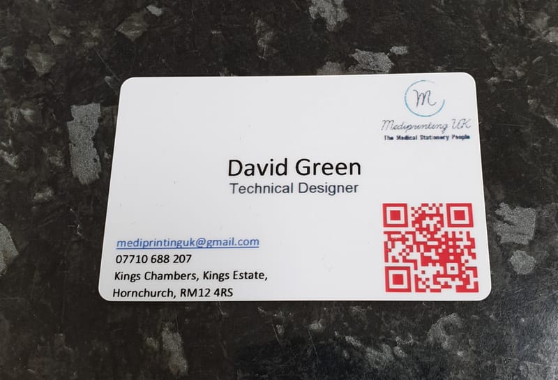 Plastic Business Cards with QR Code label (Pack of 10) MediprintingUK